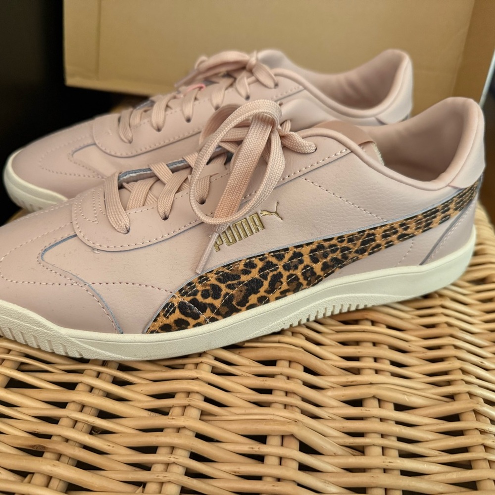 Puma Light Pink Sneakers with Leopard Accent